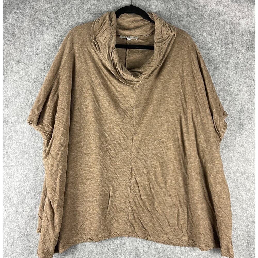 Bryn Walker Tunic Top Womens Large Tan Stretchy Crinkle Cowl Neck Lagenlook